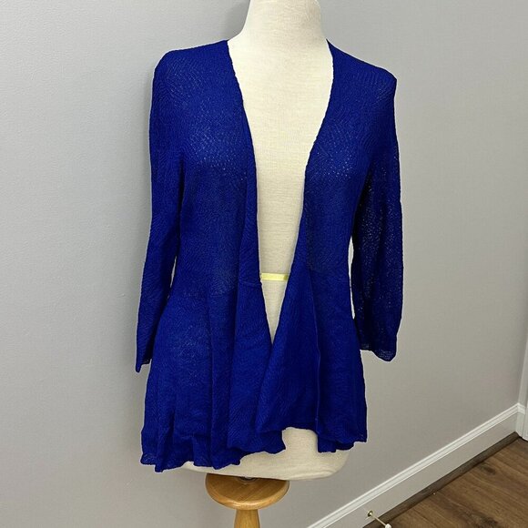 Eileen Fisher Blue open front peplum cardigan tunic size medium - Picture 1 of 10